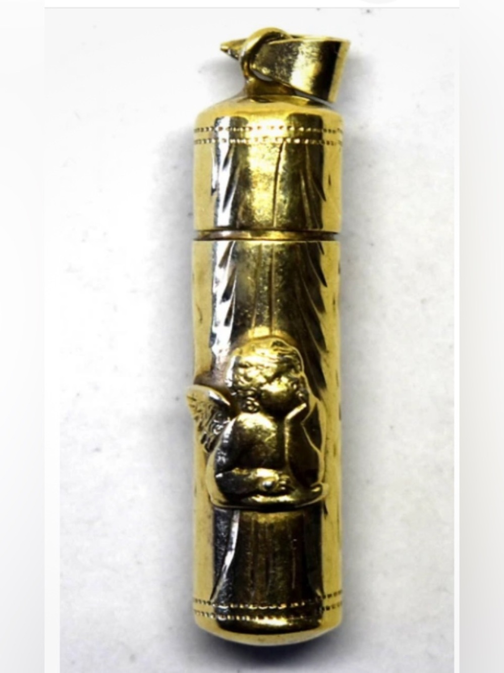 925 stamped Sterling Gold Vermeil Angel Raphael Prayer Capsule Pendant